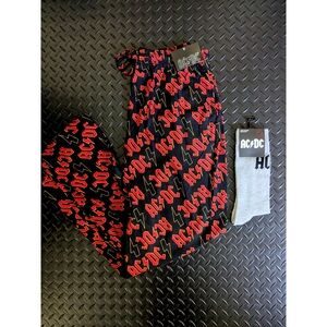 AC/DC Black and Red Pajama Pants with Gray Socks
